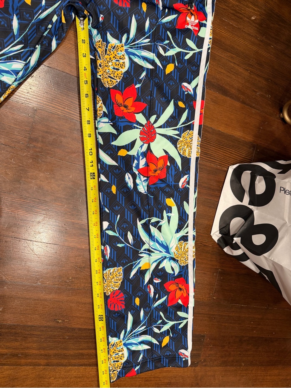 adidas Navy Floral Track Pants with Red & Mint Details - Picture 5 of 7